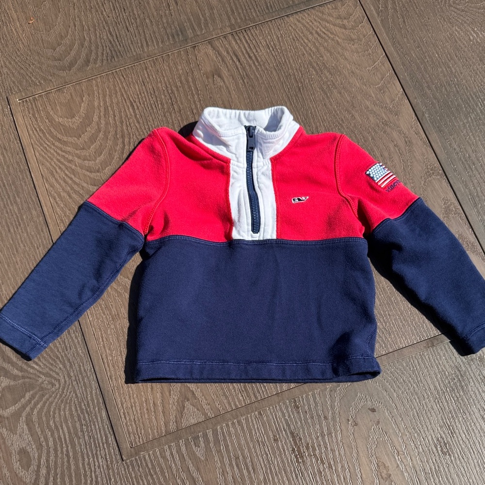 Vineyard Vines Kids Red and Navy Colorblock Quarter-Zip